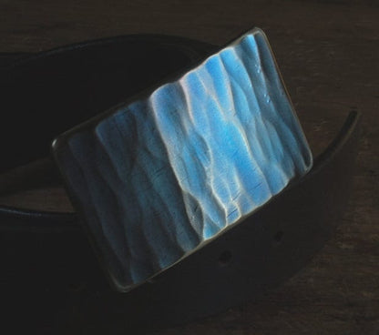 Silver Wood Grain Blue Jean Buckle, Men's Hypoallergenic Belt Buckle, Signed Original Stainless Steel Hand Forged Buckle for 1.5" Jean Belt