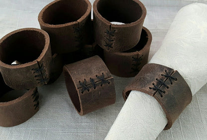 Leather Napkin Rings Dark Brown Leather Rustic Home Decor Gift Wedding Accessories Casual Dining Alfresco Hostess Gift Housewarming Gift