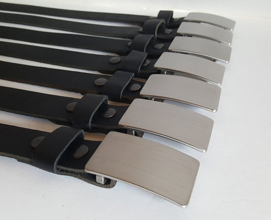 Classic Suit Belt and Buckle Set, Belt and Buckle, Men's Accessories, Brushed Stainless Buckle and 1-1/4" Leather Belt w/ Snaps, Gift Wrap