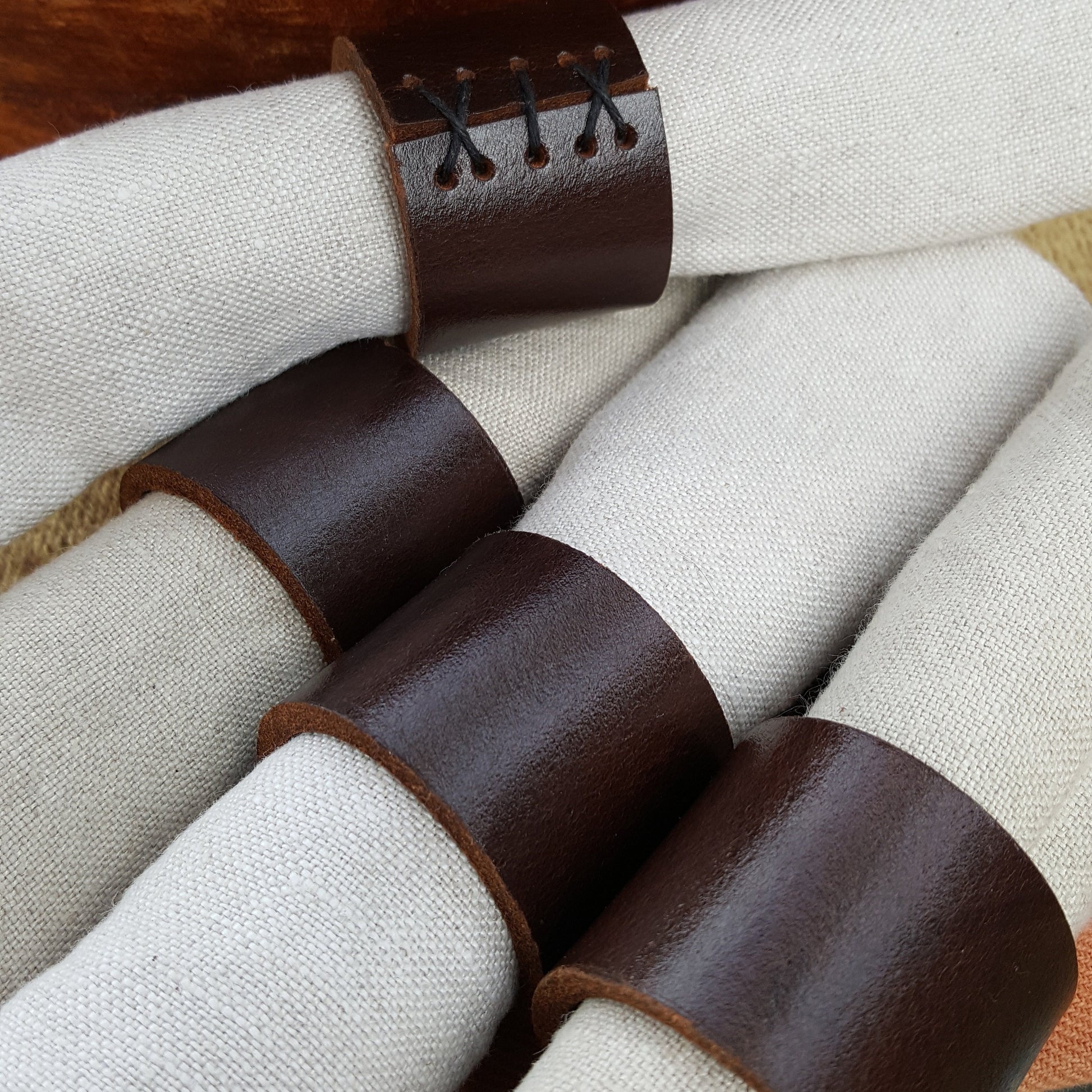 Napkin Rings, Black Leather, Hand Sewn, Wedding Table, Hostess Gift, Casual Dining, Alfresco, Housewarming Gift, Home Decor, Table Decor