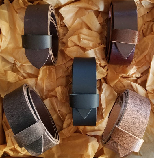 Five Leather Belts Gift Set, Unisex Leather Belts with Snaps, 1.5" Wide for Jeans or 1.25" for Suits, Custom Cut Leather Belts With Gift Box