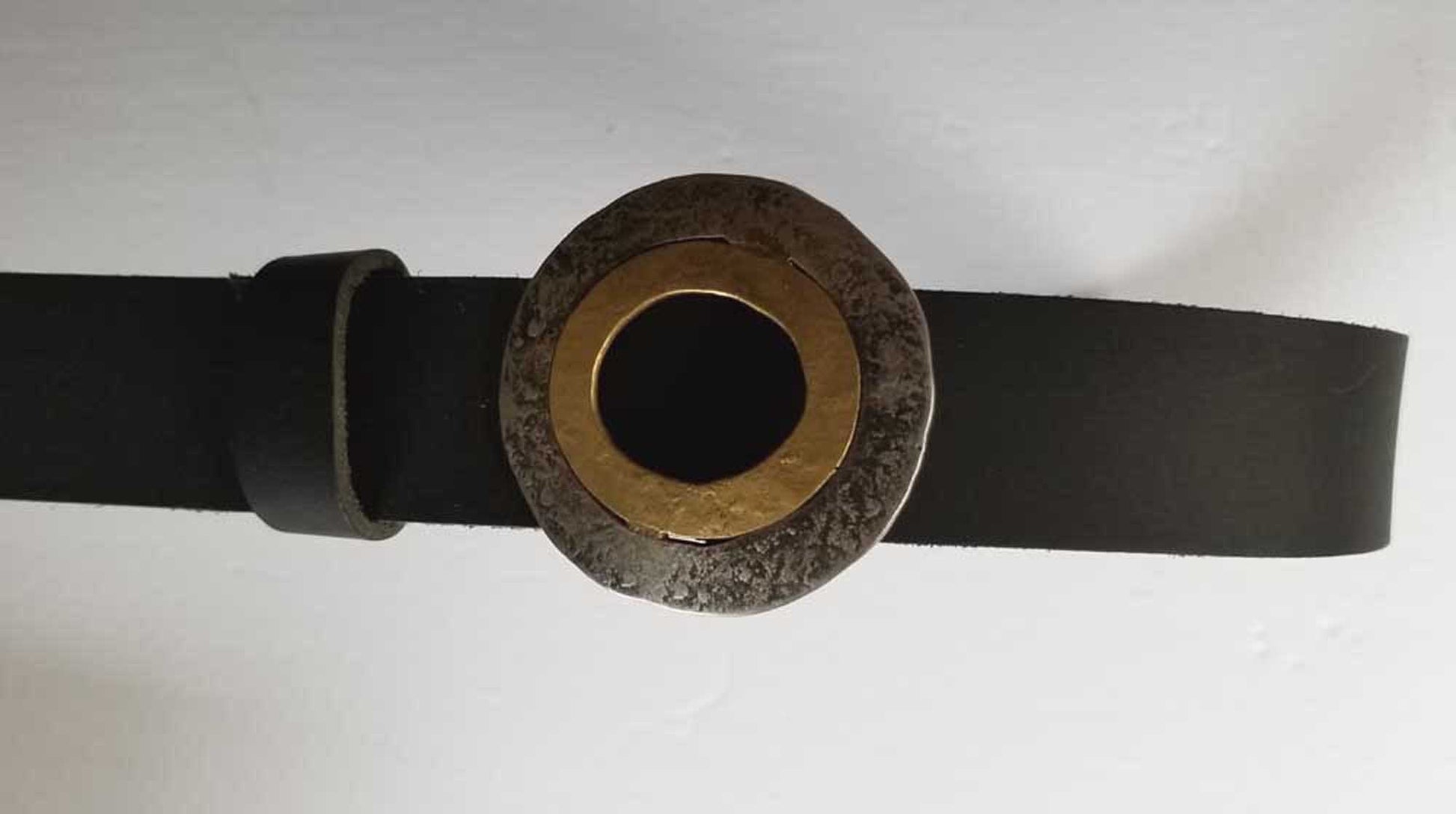 Round Belt Buckle Silver Stainless Steel & Bronze Dress Buckle Hand Forged Buckle Fits 1-1/2" Belt Ladies Poncho Buckle Gift for Her