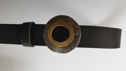 Round Belt Buckle Silver Stainless Steel & Bronze Dress Buckle Hand Forged Buckle Fits 1-1/2" Belt Ladies Poncho Buckle Gift for Her