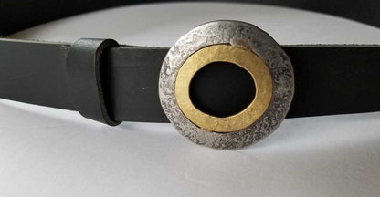 Round Belt Buckle Silver Stainless Steel & Bronze Dress Buckle Hand Forged Buckle Fits 1-1/2" Belt Ladies Poncho Buckle Gift for Her