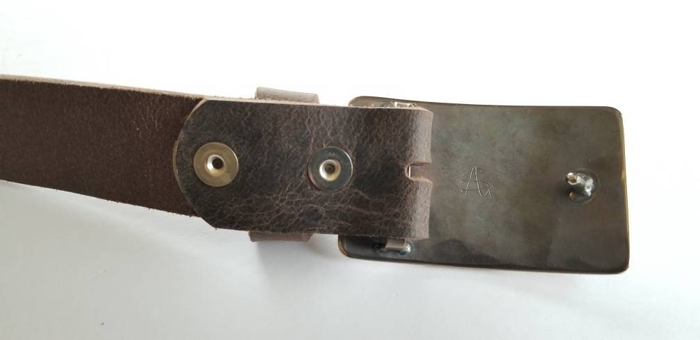 Belt Buckle Set for Jeans ~ Architectural Series ~ Silver & Black ~ Hand Forged Stainless Steel Buckle For 1-1/2" Leather Belt w/ Snaps