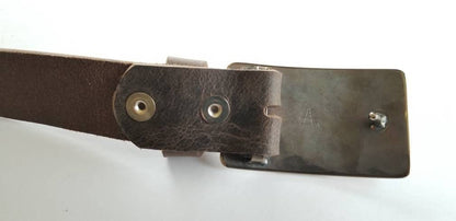 Belt Buckle Set for Blue Jean "The Ruins" ~ Hand Forged Stainless Steel Buckle For 1-1/2" Leather Dress Belt with Snaps