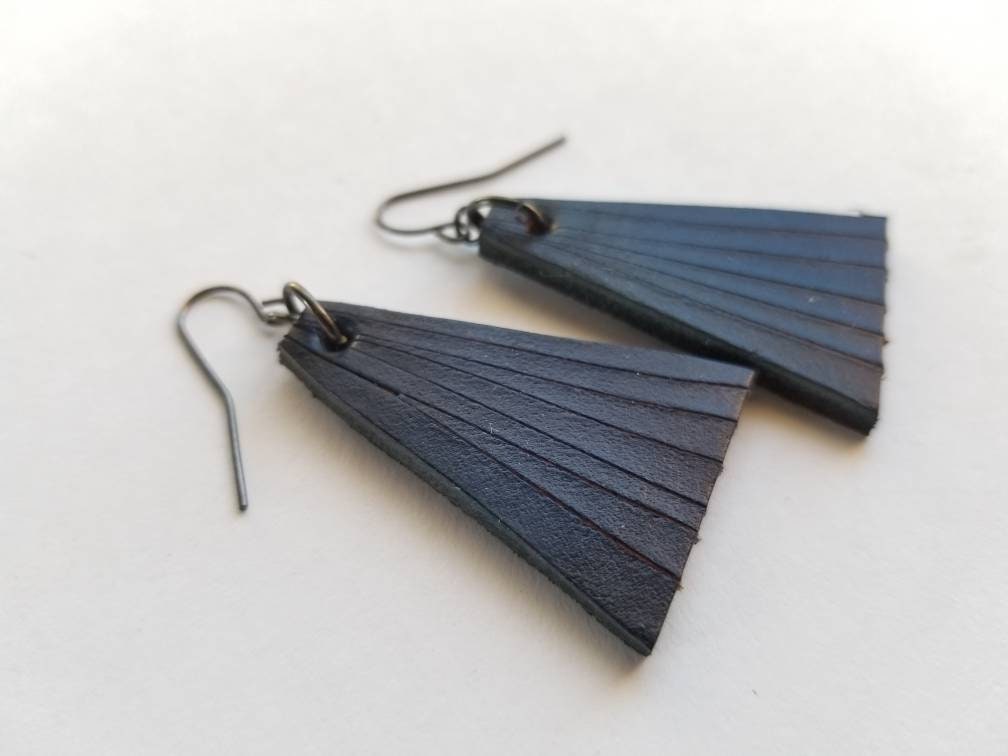 Plum Leather Dangle Earrings & Gift Bag Boho Beach Wedding Jewelry Lightweight Geometric Earrings Handmade Gift for Her Bridesmaid Gift