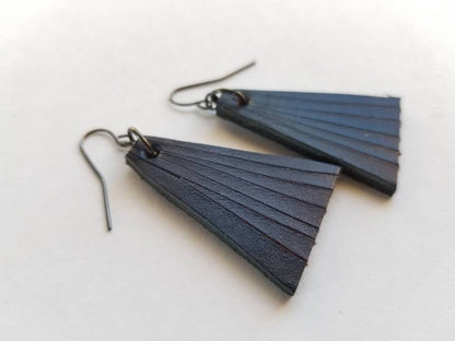 Plum Leather Dangle Earrings & Gift Bag Boho Beach Wedding Jewelry Lightweight Geometric Earrings Handmade Gift for Her Bridesmaid Gift
