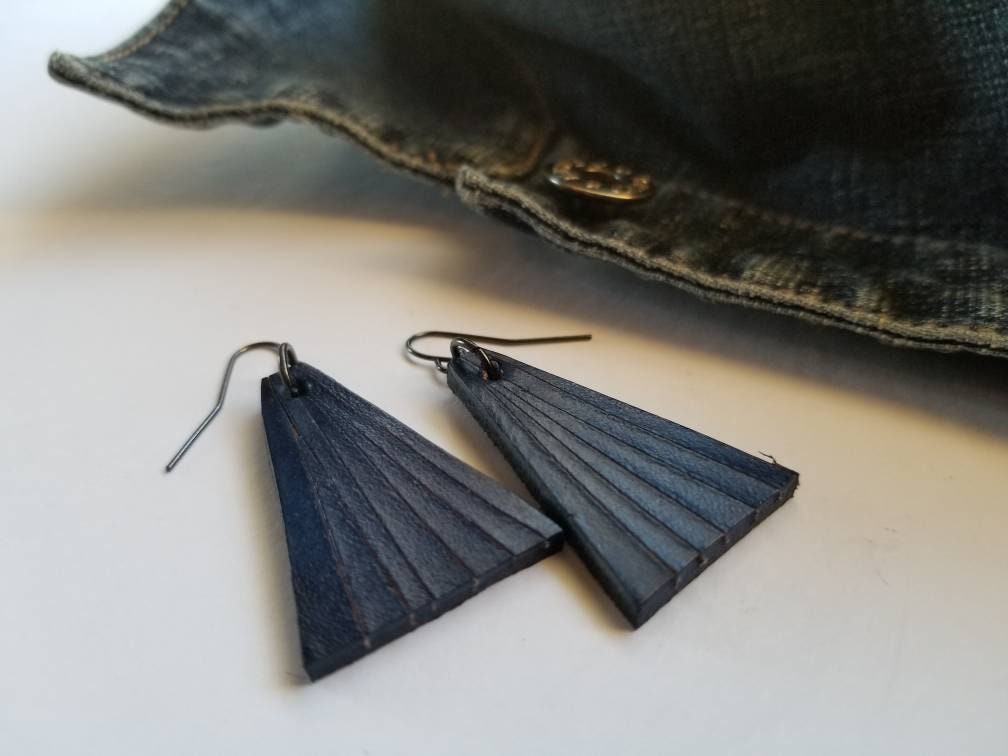 Plum Leather Dangle Earrings & Gift Bag Boho Beach Wedding Jewelry Lightweight Geometric Earrings Handmade Gift for Her Bridesmaid Gift
