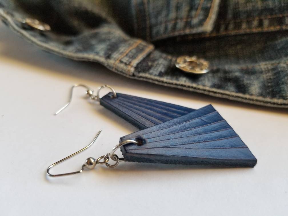 Plum Leather Dangle Earrings & Gift Bag Boho Beach Wedding Jewelry Lightweight Geometric Earrings Handmade Gift for Her Bridesmaid Gift