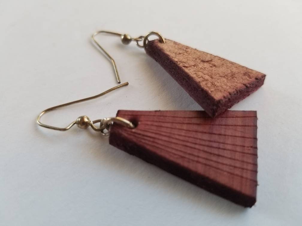 Plum Leather Dangle Earrings & Gift Bag Boho Beach Wedding Jewelry Lightweight Geometric Earrings Handmade Gift for Her Bridesmaid Gift