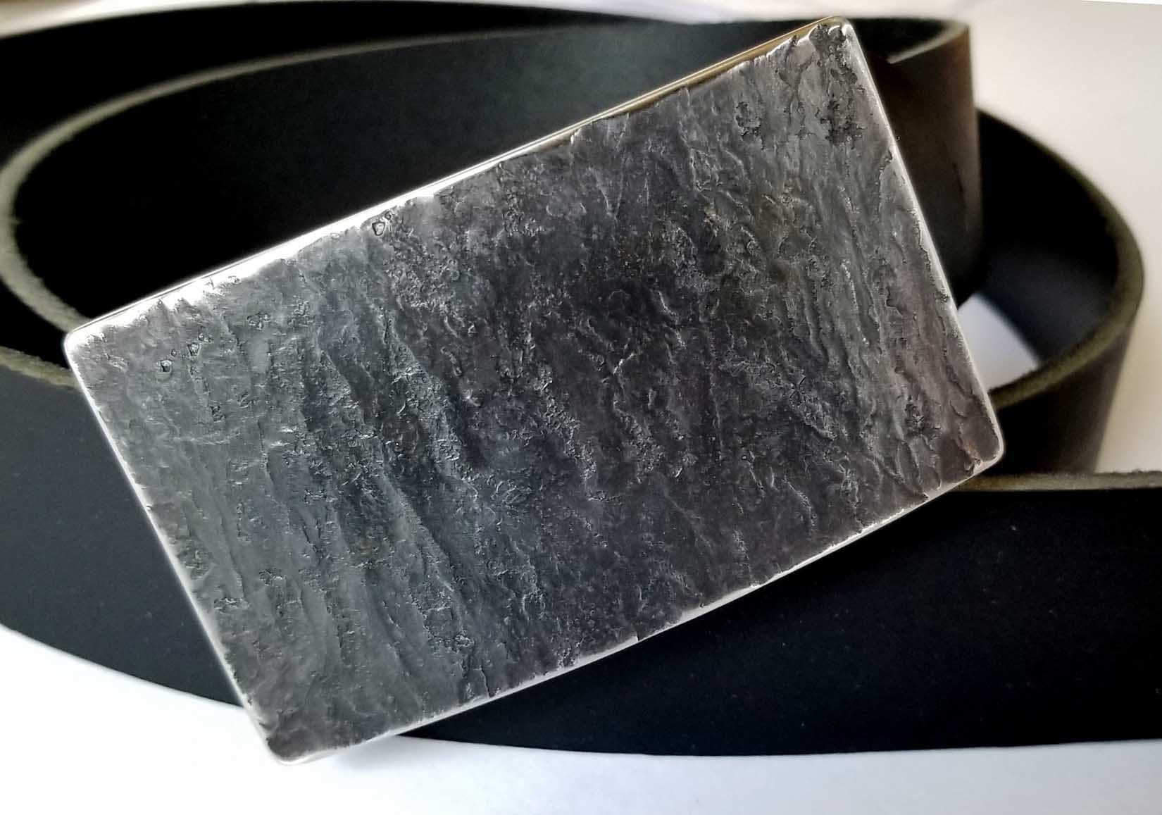 Belt and Buckle, Slate Belt Buckle Set for Jeans, Canadian Made, Hand Forged Stainless Steel Buckle with 1-1/2" Leather Belt w/Snaps