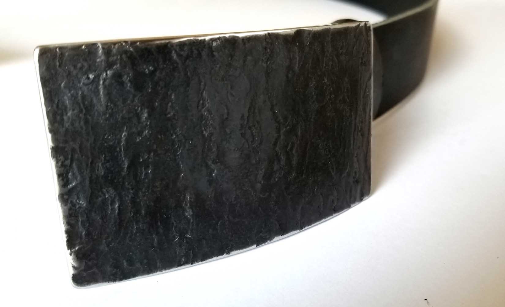 Belt and Buckle, Slate Belt Buckle Set for Jeans, Canadian Made, Hand Forged Stainless Steel Buckle with 1-1/2" Leather Belt w/Snaps