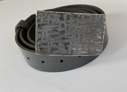 Blue Jean Belt Buckle Set ~ Architectural Series ~ Silver & Blue Buckle ~ Hand Forged Stainless Steel Fits 1-1/2" Leather Belt with Snaps