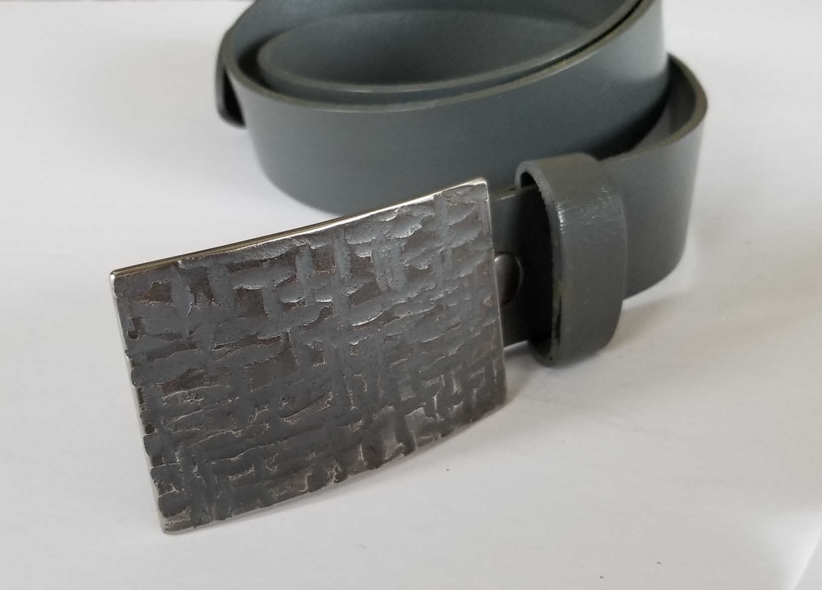 Blue Jean Belt Buckle Set ~ Architectural Series ~ Silver & Blue Buckle ~ Hand Forged Stainless Steel Fits 1-1/2" Leather Belt with Snaps