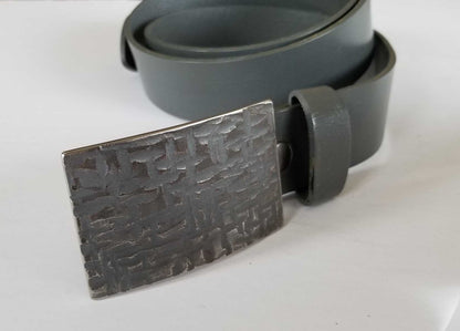 Blue Jean Belt Buckle Set ~ Architectural Series ~ Silver & Blue Buckle ~ Hand Forged Stainless Steel Fits 1-1/2" Leather Belt with Snaps