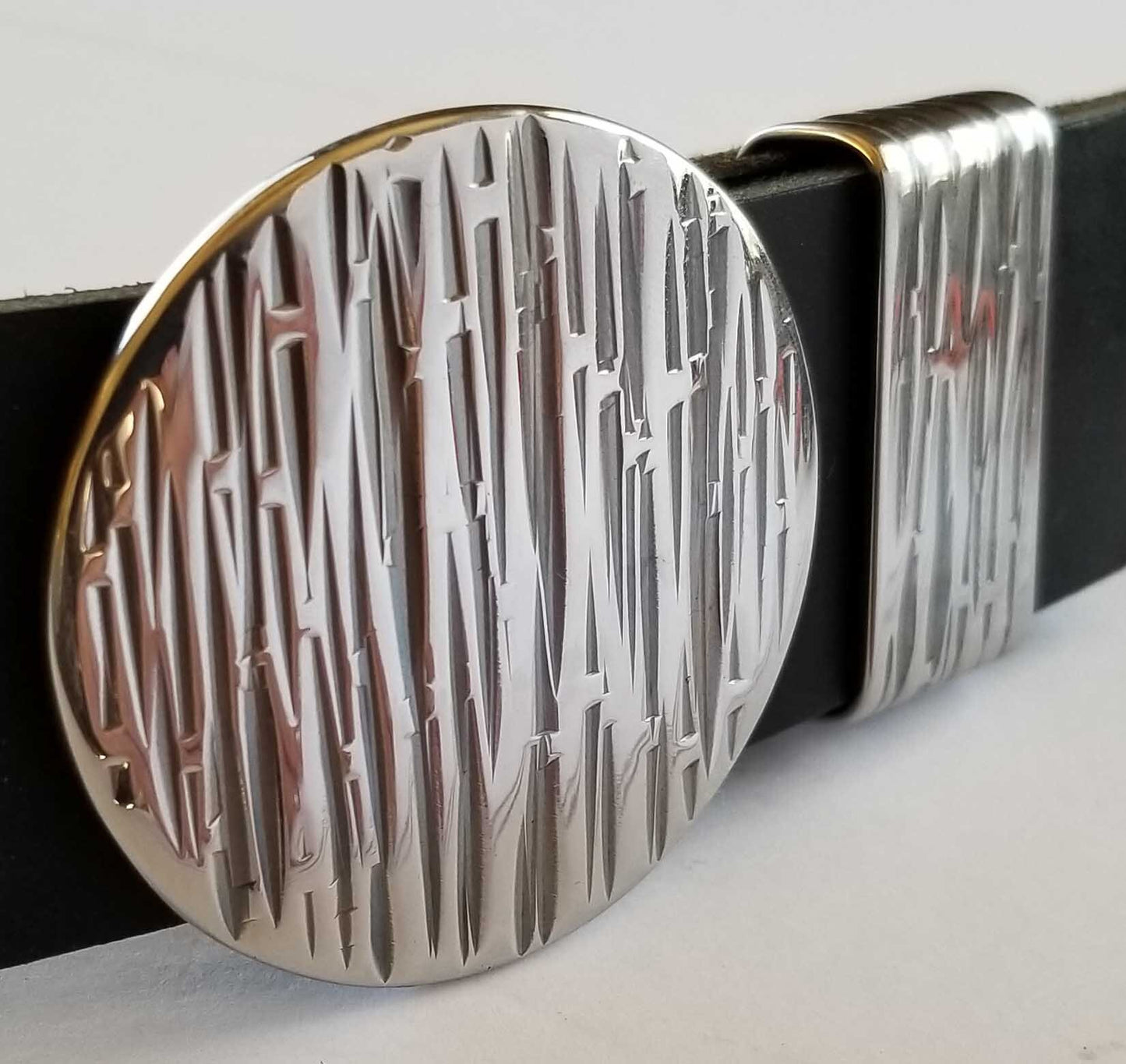 Round Belt & Buckle w/ Keeper, Silver Bamboo, Hypoallergenic, Gift for Her, Asian Flair, Hand Forged Stainless Steel 1.5" Belt, Unique Gifts