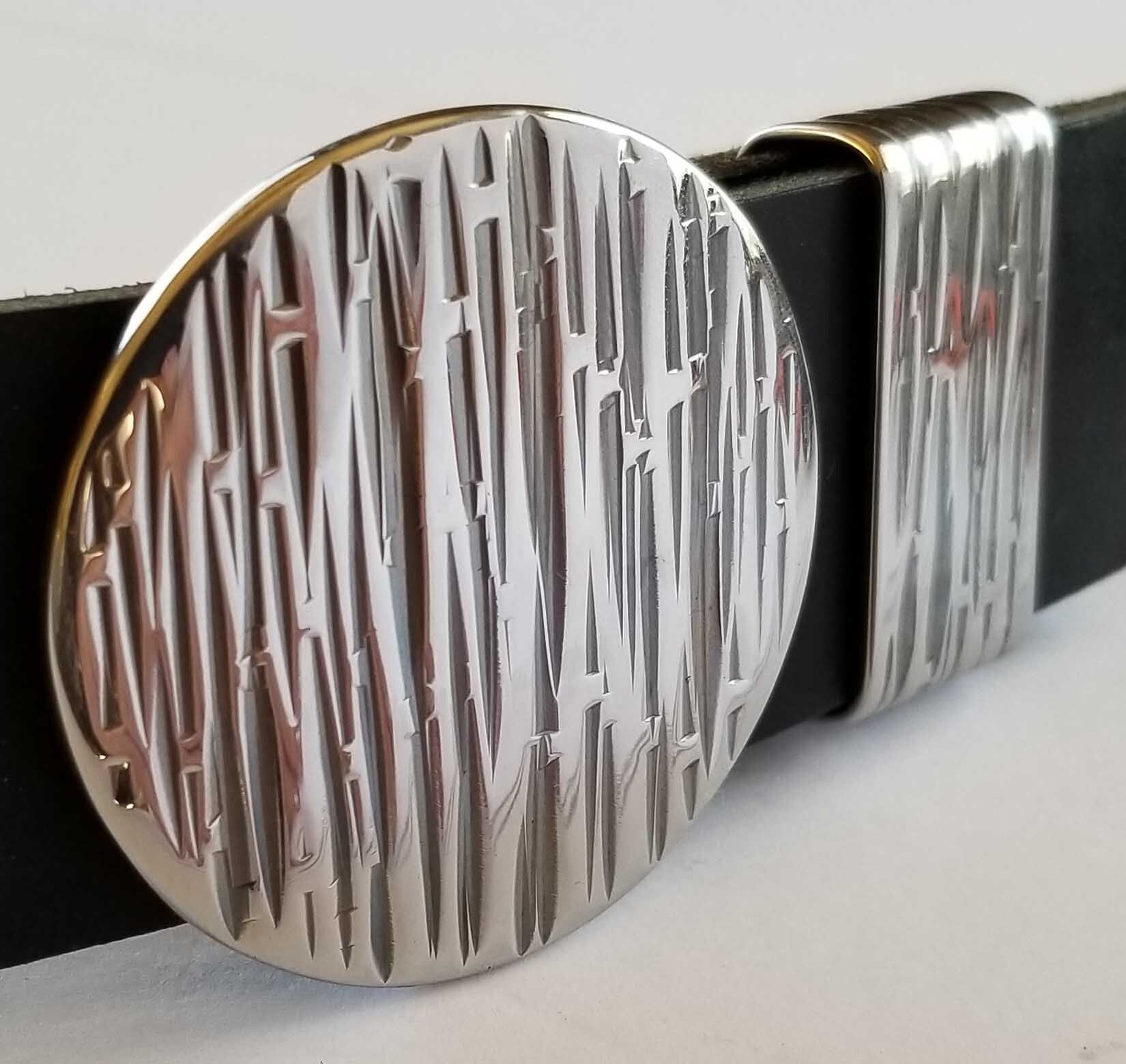 Round Belt & Buckle w/ Keeper, Silver Bamboo, Hypoallergenic, Gift for Her, Asian Flair, Hand Forged Stainless Steel 1.5" Belt, Unique Gifts