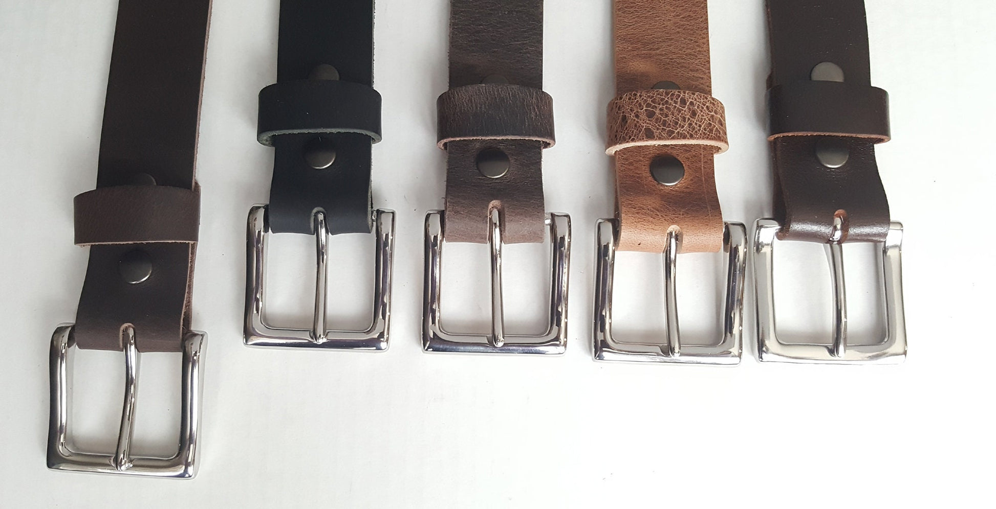 Leather Belt snaps with Silver or Antique Silver/Gold Buckle ~ Grooms and Groomsmen's Gift 1-1/2" Belt for Jeans or 1-1/4" Belt for Suits