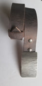 Suit Belt & Buckle Set, Silver Wood Grain Buckle and Belt, Signed Original, HypoAllergenic Buckle with Leather Belt with Snaps for Suits