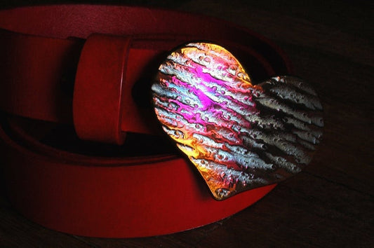 Belt Buckle, Mother's Day, Lover's Heart, Bronze Anniversary, Hand Forged, Hypoallergenic Accessories, Stainless Steel Buckle For 1.5" Belt