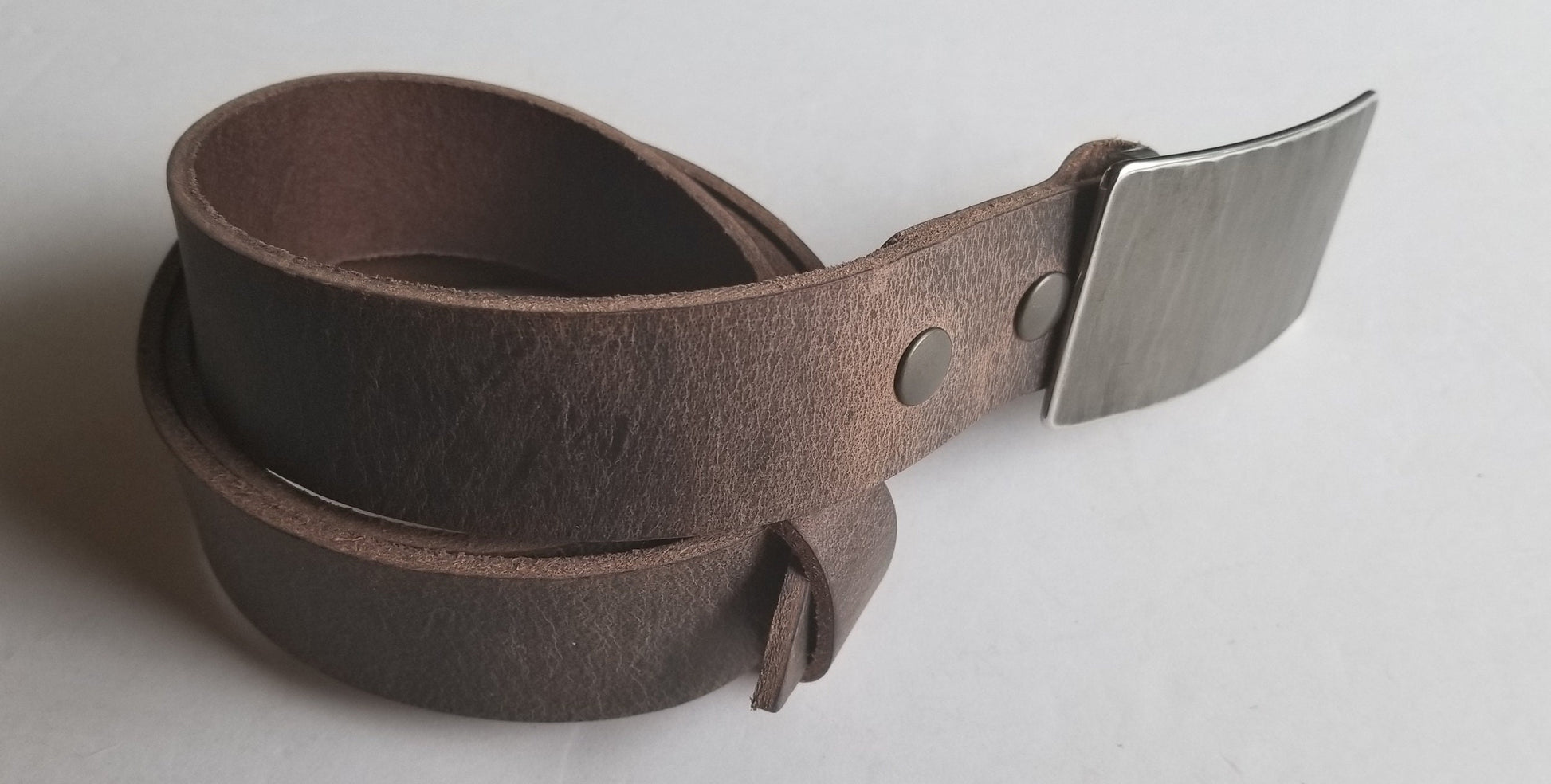 Suit Belt & Buckle Set, Silver Wood Grain Buckle and Belt, Signed Original, HypoAllergenic Buckle with Leather Belt with Snaps for Suits