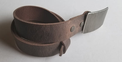 Suit Belt & Buckle Set, Silver Wood Grain Buckle and Belt, Signed Original, HypoAllergenic Buckle with Leather Belt with Snaps for Suits
