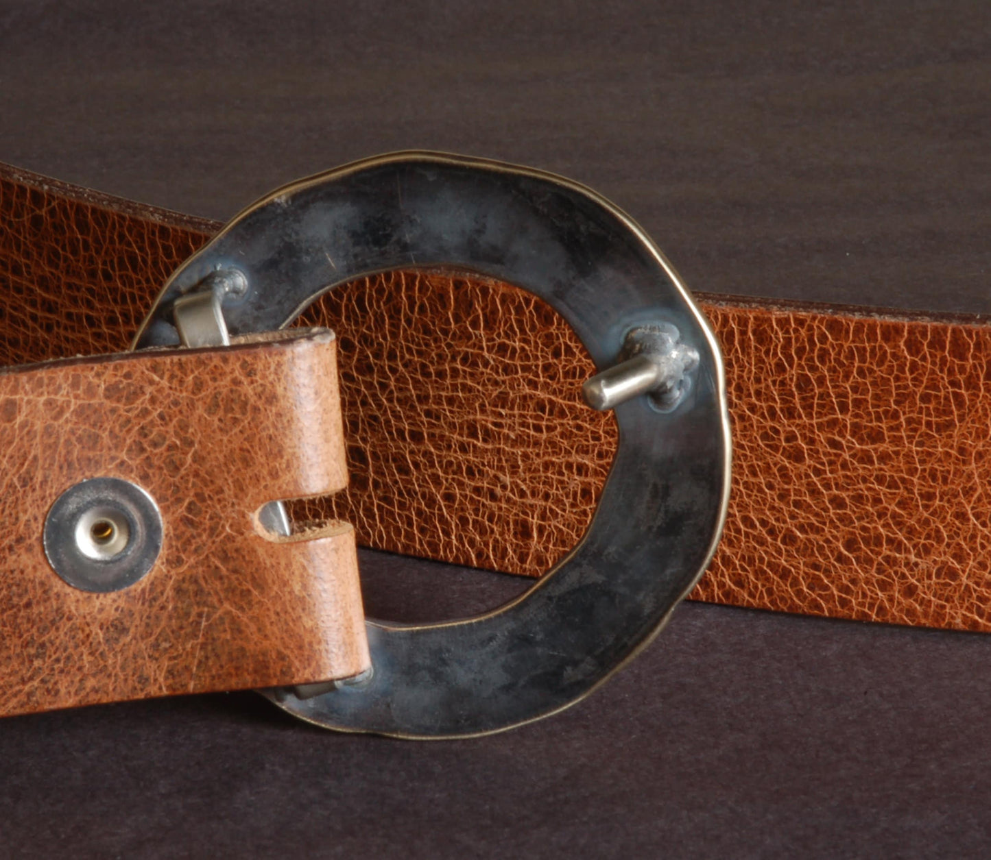 Belt Buckle, Ladies Round Mother's Day Gift, Poncho Accessories, Fits 1.5" Leather Belt, Hand Forged Stainless Steel Buckle with Gift Bag