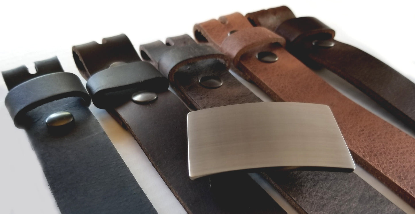 Gentlemen's Gift Set - 5 Belts & Buckle - Brushed Stainless Buckle and Five Leather Belts - Boxed Set - Cool Man Gift - Canadian Gift Idea