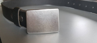 KIDS Tiny Silver Belt & Buckle SET Hypoallergenic Accessories Stainless Steel measures 2-1/4" x 1-1/2" with 1.25" Full Grain Leather Belt
