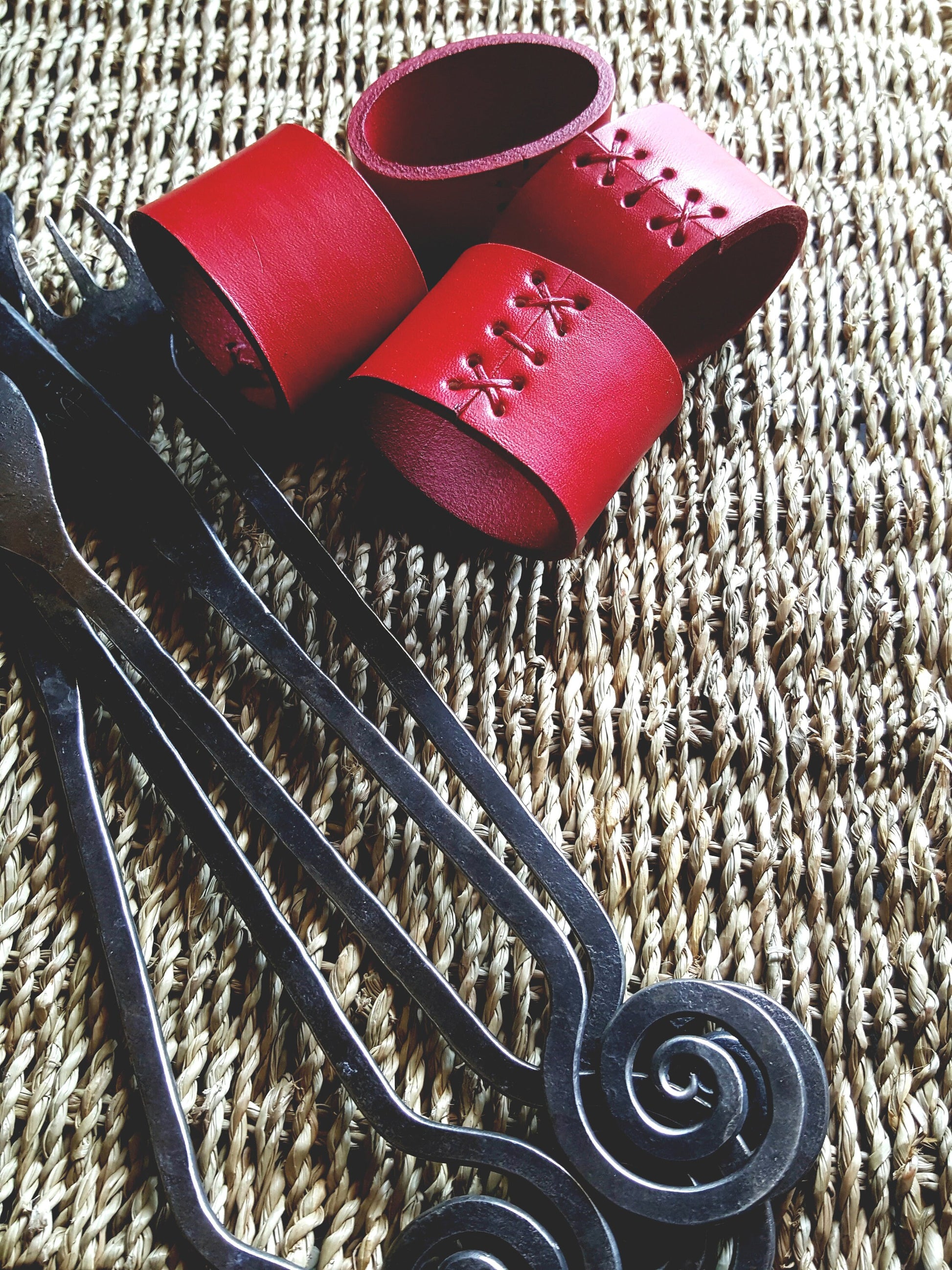 Dark Brown Leather Napkin Rings, Hand Stitched Lace, Intimate Dining, Leather Anniversary, Dining Accessories, Wedding Table, Table Decor