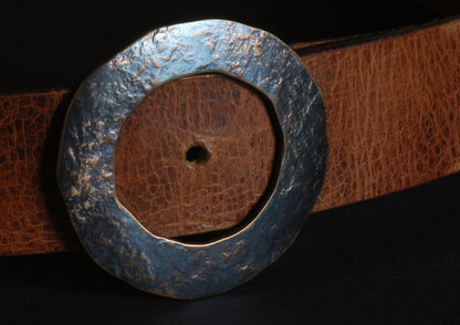 Round Belt Buckle, Unisex Accessories Fits 1.5" Leather Belt, Blacksmith, Hand Forged Stainless Steel Buckle with Complimentary Gift Bag