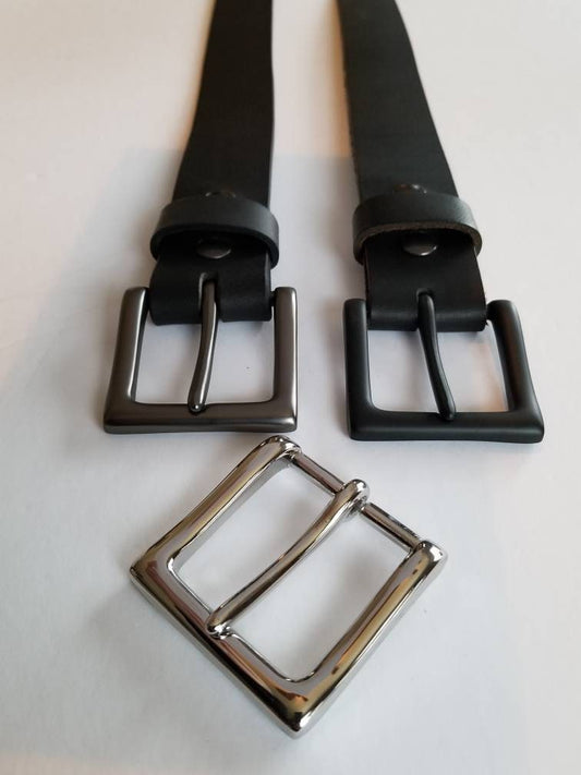 Black Leather Belt and Buckle Set Gunmetal or Black Buckle 1-1/2" Belt for Jean~ 1-1/4" Belt & Buckle for Suit~ Custom Cut Belt