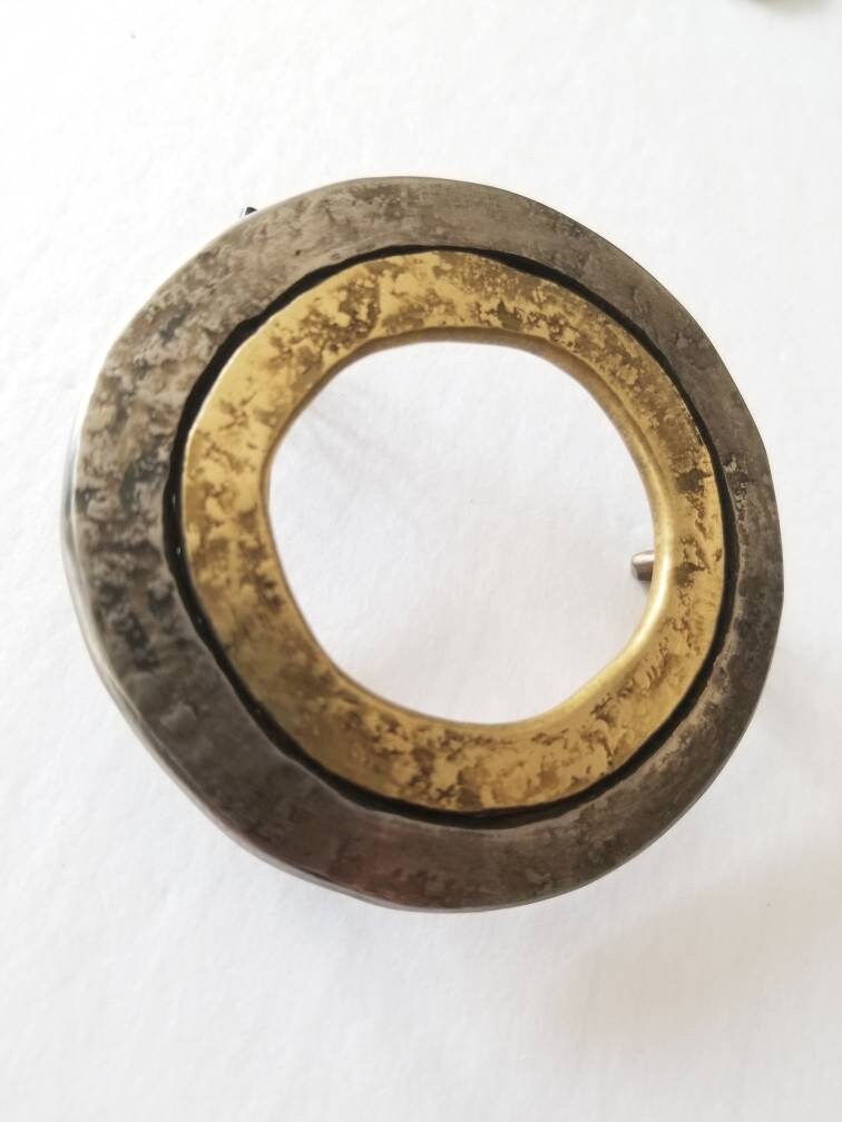 Round Belt Buckle Silver Stainless Steel & Bronze Dress Buckle Hand Forged Buckle Fits 1-1/2" Belt Ladies Poncho Buckle Gift for Her