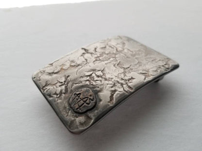 Belt Buckle Signed Original Silver Hand Forged Buckle w/ Bronze Artist's Signature, Hypoallergenic, Stainless Steel For 1.5" Leather Belt