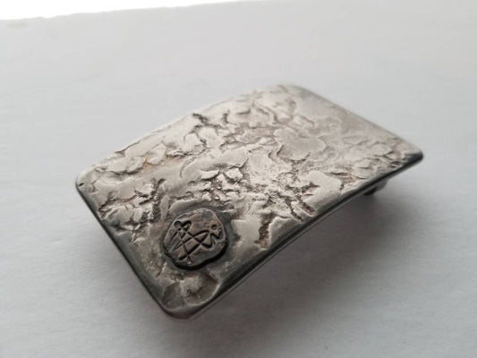 Belt Buckle Signed Original Silver Hand Forged Buckle w/ Bronze Artist's Signature, Hypoallergenic, Stainless Steel For 1.5" Leather Belt