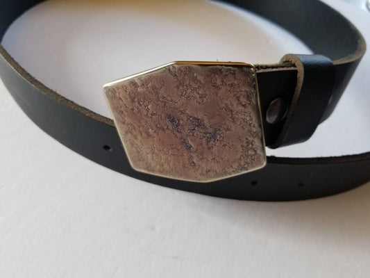 Hexagon Buckle & Belt, Unisex Buckle and Leather Belt, Hypoallergenic Buckle, Stainless Steel, Canadian Buckle and Leather Belt for Jeans