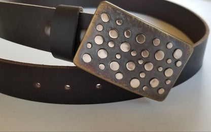Belt Buckle, Polka Dot, Signed Original Belt Buckle, Hypoallergenic Buckle for 1.5" Jean, Hand Forged Stainless Steel Silver or Bronze Dot