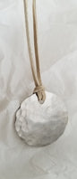 Hammered Silver Lightweight Pendant on a Natural Leather Strap with Single Knot, Stocking Stuffer, Simple Gifts for Gals, Lightweight Gifts