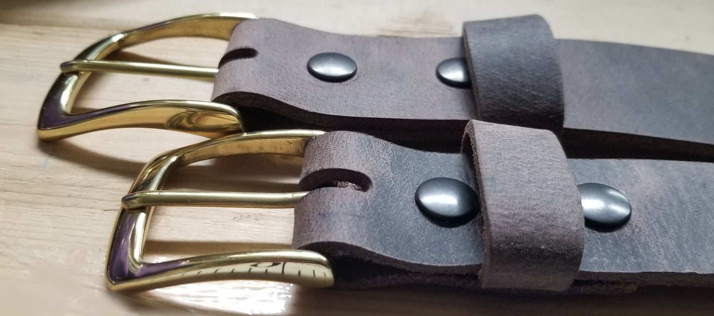 Unisex Leather Belt & Gold Buckle for Suits Jeans Custom Cut Groom and Groomsmen's Gift Belt w/snaps Holiday Gifts for Guys or Gals