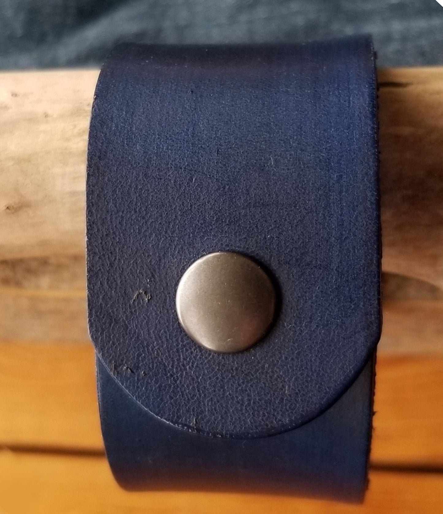 Unisex Leather Cuff Bracelet with Silver Metal Overlay, Blue Wave, Wrist Cuff w/ Snap, Boyfriend Gift, Gal Gift, Burlap Gift Bag Included