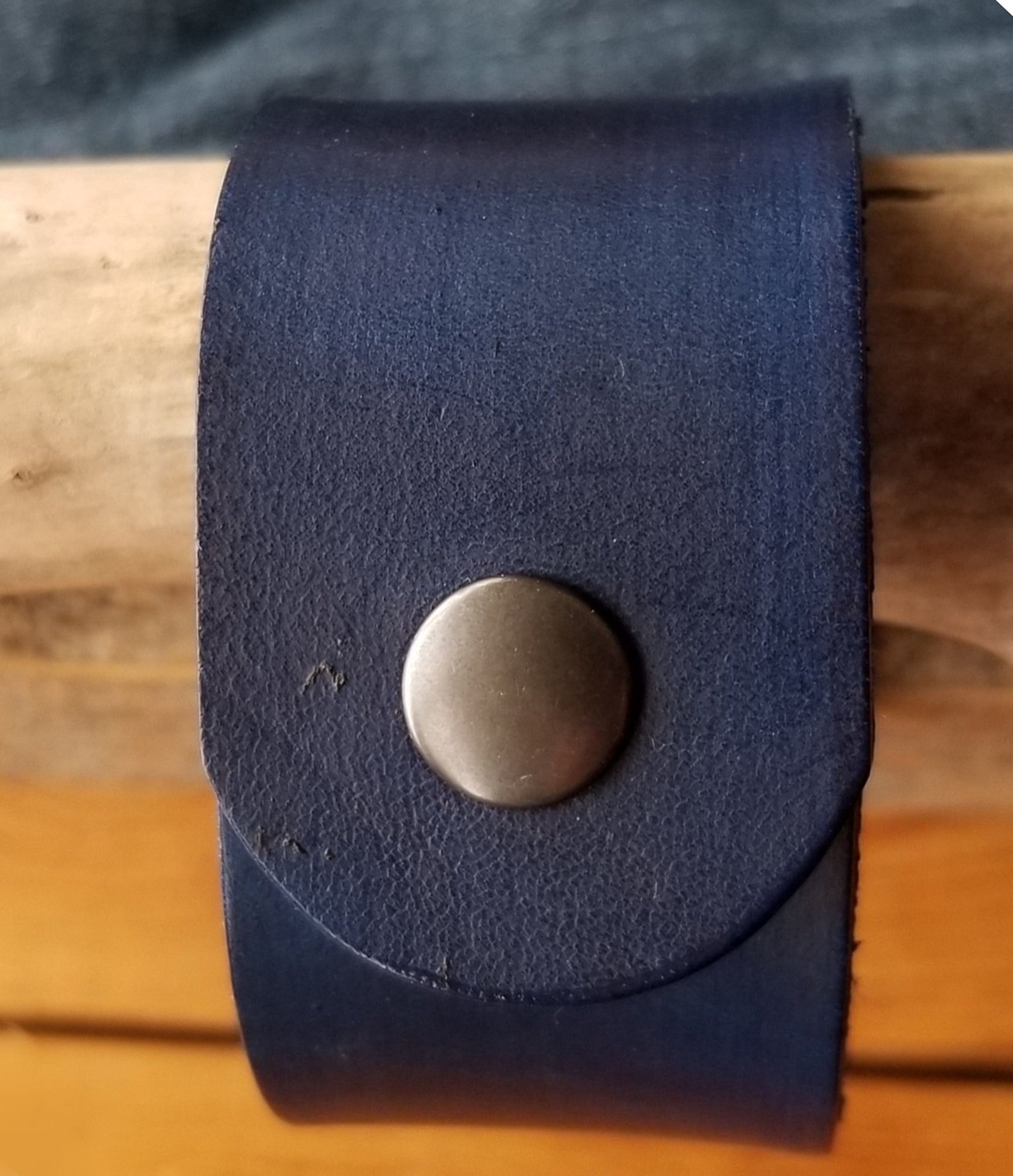 Unisex Leather Cuff Bracelet with Silver Metal Overlay, Blue Wave, Wrist Cuff w/ Snap, Boyfriend Gift, Gal Gift, Burlap Gift Bag Included