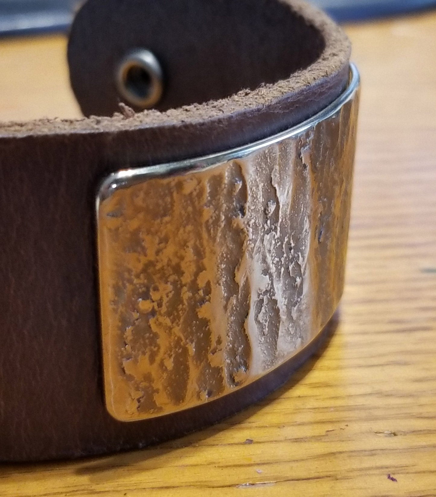 Leather & Metal Wrist Cuff Choice of Leather Colour w Snap Close Hand Forged Stainless Steel Gold or Silver Plate,Burlap Gift Bag Included