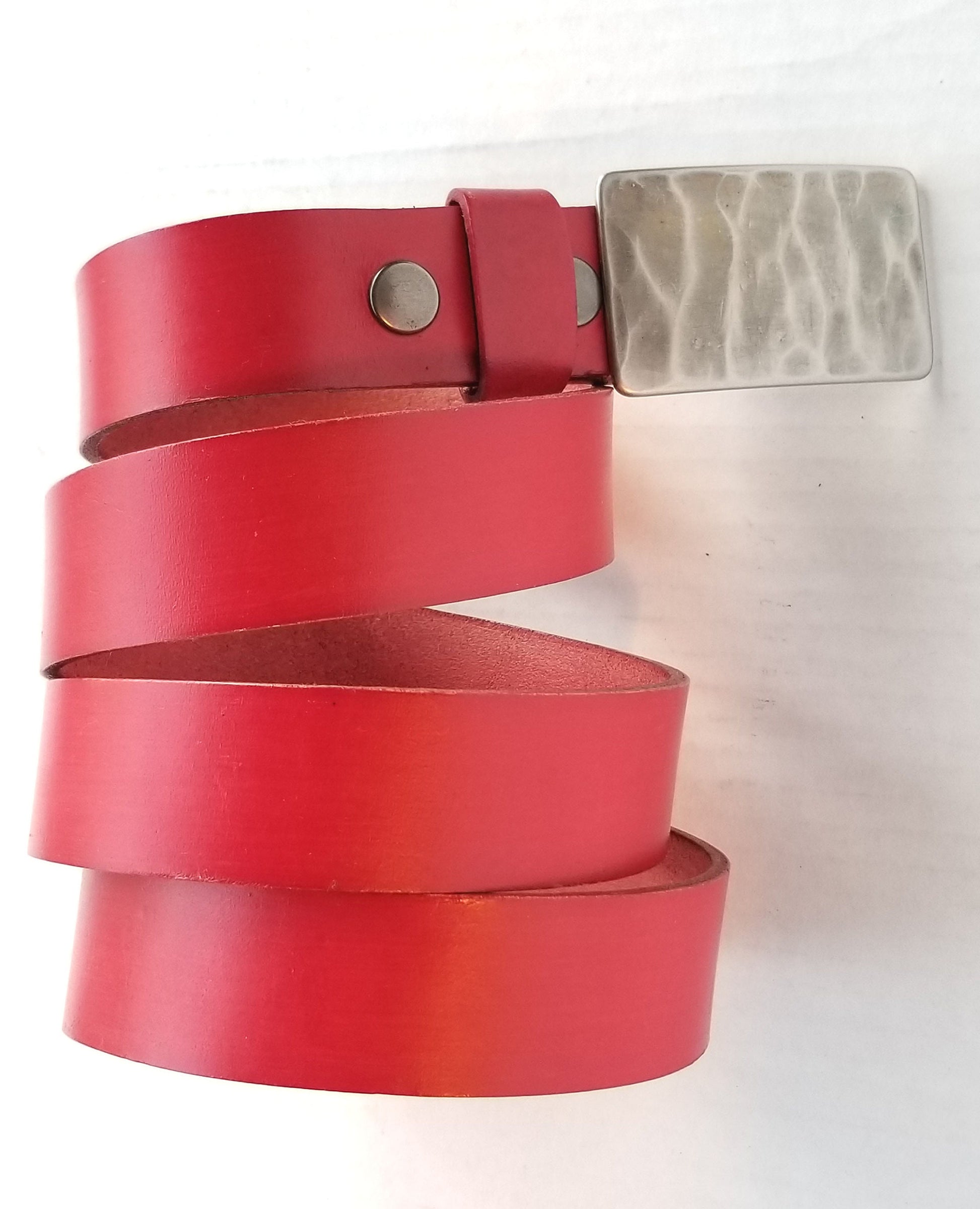 Belt & Buckle Set, Work Wear, Wood Grain Buckle w/ 1.25" Red Leather Snap Belt, Choose From 5 Belt Colours, Unisex Gift, Canadian Made Gift