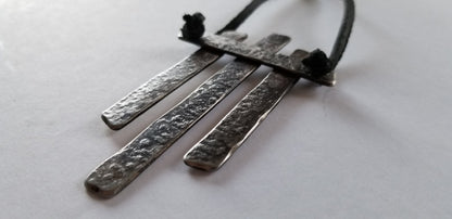 Hand Forged Pendant Necklace, Canadian Statement Piece, Stainless Steel Anniversary Gift, Leather Strap w/ Single Knot-Ties It All Together