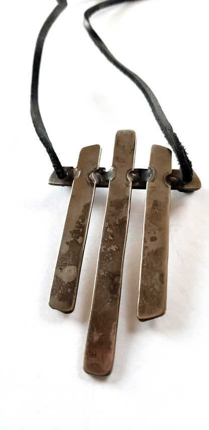 Hand Forged Pendant Necklace, Canadian Statement Piece, Stainless Steel Anniversary Gift, Leather Strap w/ Single Knot-Ties It All Together