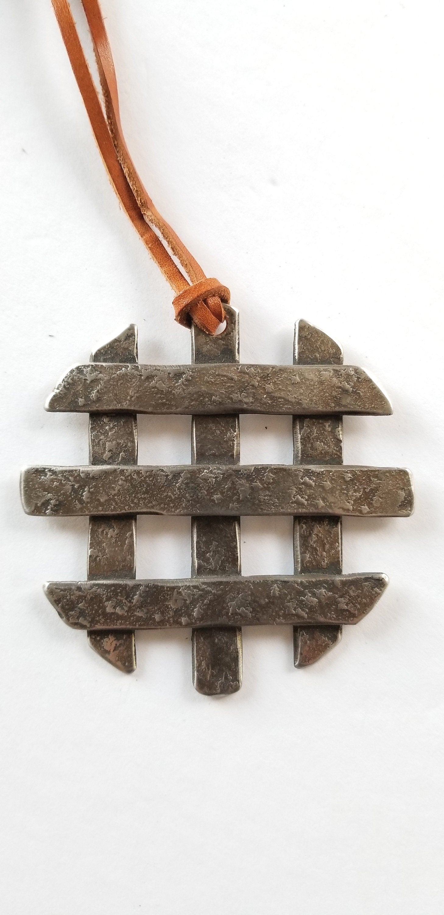 Hand Forged Pendant Necklace, Canadian Statement Piece, Stainless Steel Anniversary Gift, Leather Strap w/ Single Knot-Ties It All Together