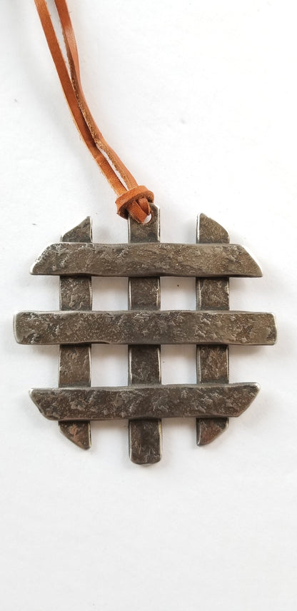 Hand Forged Pendant Necklace, Canadian Statement Piece, Stainless Steel Anniversary Gift, Leather Strap w/ Single Knot-Ties It All Together