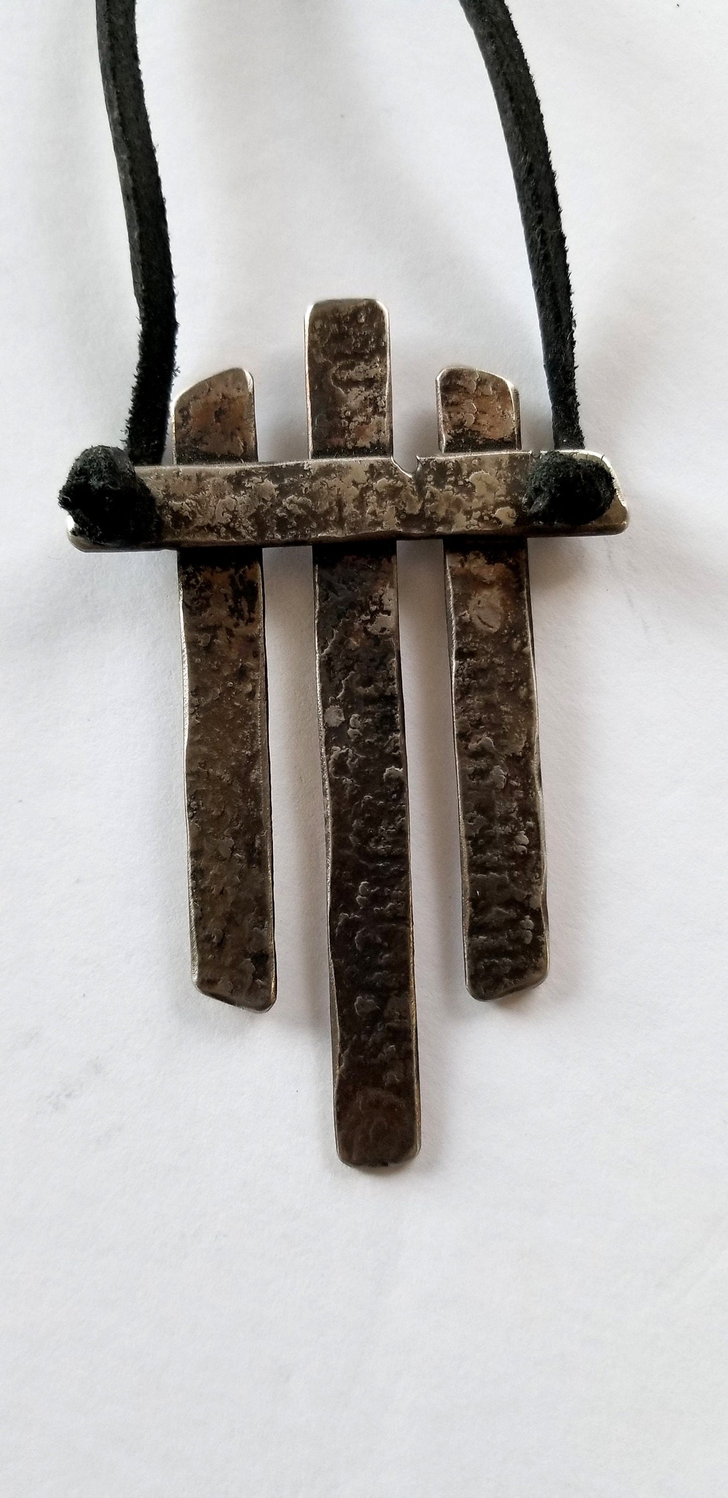 Hand Forged Pendant Necklace, Canadian Statement Piece, Stainless Steel Anniversary Gift, Leather Strap w/ Single Knot-Ties It All Together