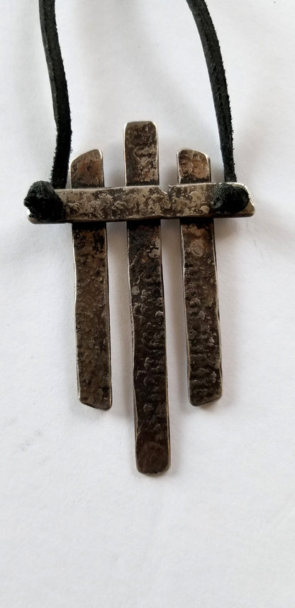 Hand Forged Pendant Necklace, Canadian Statement Piece, Stainless Steel Anniversary Gift, Leather Strap w/ Single Knot-Ties It All Together